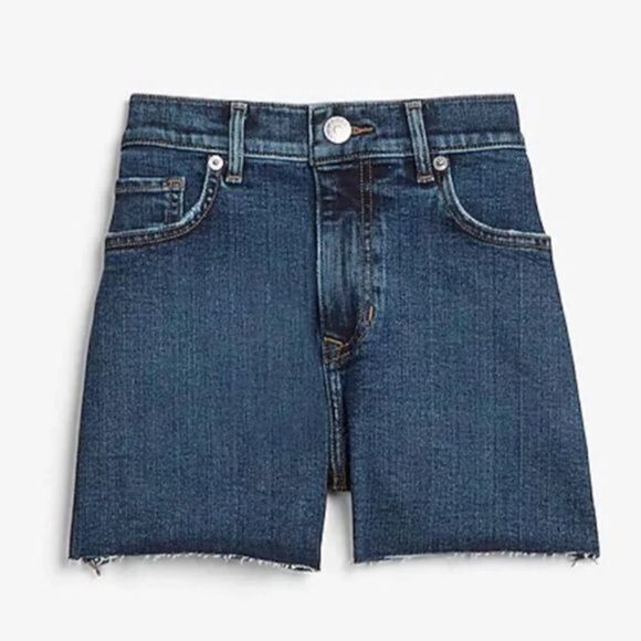 High Waisted Dark Wash Raw Hem Jean Shorts express - Picture 3 of 3